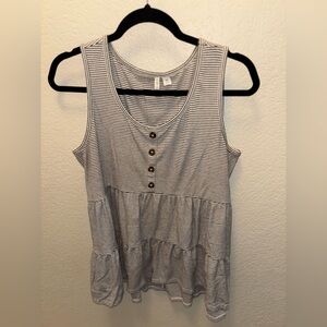 Cato Women’s Medium Black and White Striped Tank Top with Button Detail